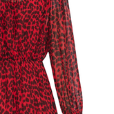 Rosaria Red Animal Spot Shirred Midi Dress